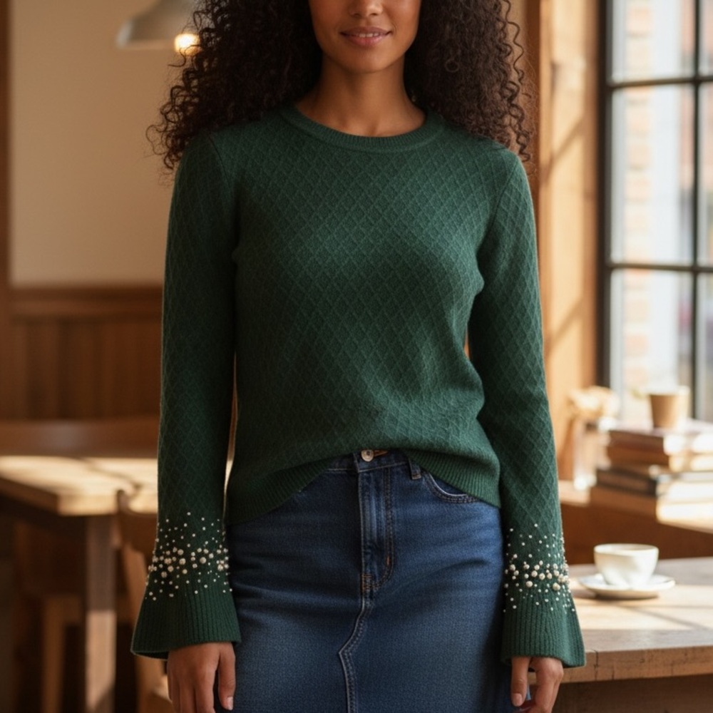 Karl Lagerfeld Green Pearl Sweater Large